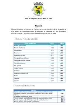 Taxas a cobrar em 2014 - Freguesia de Vila Nova de Anha