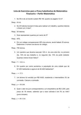 Lista de Exercícios para Prova Subst. de Matemática Financeira.