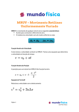 MRUV &ndash; Movimento Retil&iacute;neo Uniformemente Variado