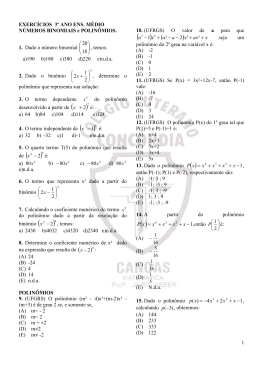 1 EXERCÍCIOS 3º ANO ENS. MÉDIO NÚMEROS BINOMIAIS e