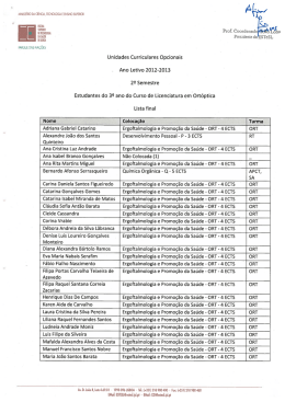 3&ordm; Ano - Ort&oacute;ptica - Escola Superior de Tecnologia da Sa&uacute;de de