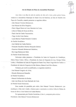 Ata da Elei&ccedil;&atilde;o da Mesa da Assembleia Municipal Aos vinte e urn