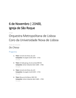 21h00, Igreja de S&atilde;o Roque Orquestra Metropolitana de