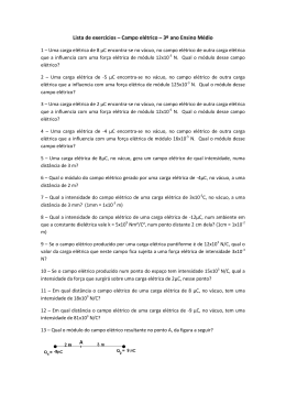 Lista de exercícios – Campo elétrico – 3º ano Ensino Médio