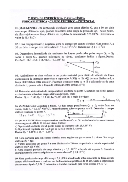 exerc&iacute;cios de f&iacute;sica For&ccedil;a el&eacute;trica