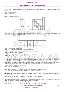 Exercícios sobre ClassificaÇão periódica