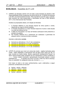 1&ordf; S&eacute;rie &ndash; 2013 BIOLOGIA - INGL&Ecirc;S BIOLOGIA &ndash; Quest&otilde;es de 01 a 20