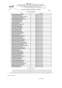 Lista de candidatos Admitidos e Excluídos