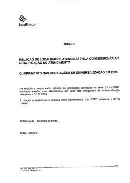 Relação de Localidades atendidas pela Concessionária e