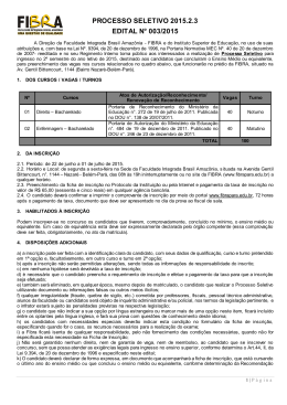 PROCESSO SELETIVO 2015.2.3 EDITAL N&deg; 003/2015