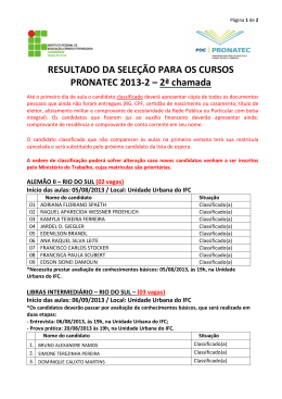 RESULTADO DA SELE&Ccedil;&Atilde;O PARA OS CURSOS PRONATEC 2013-2