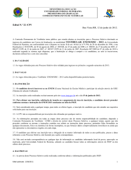 Edital N&ordm; 032-12 Vestibular ENEM - Universidade Federal de Roraima