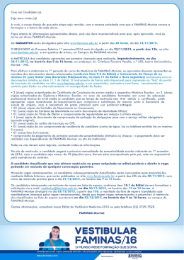 Orienta&ccedil;&otilde;es ao candidato para efetiva&ccedil;&atilde;o de sua matricula