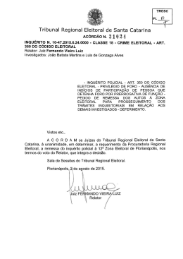 Ac&oacute;rd&atilde;o TRESC n. 31.024, de 3.8.2015. Relator Juiz Fernando