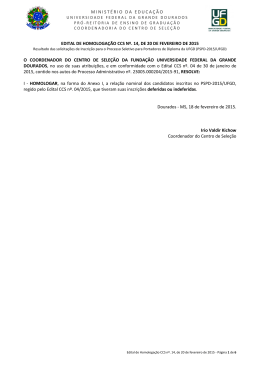 Edital de Homologa&ccedil;&atilde;o CCS n&deg; 14/2015