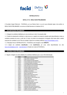 VESTIBULAR 2014.2 EDITAL N.º 05 – RESULTADOS
