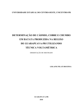 determina&ccedil;&atilde;o de c&aacute;dmio, cobre e chumbo em batata