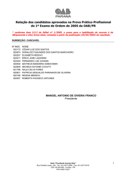 Relação dos candidatos aprovados na Prova Prático