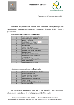 Resultado Sele&ccedil;&atilde;o - Nanoci&ecirc;ncias e Materiais Avan&ccedil;ados