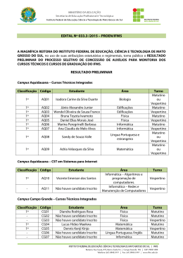 EDITAL N&ordm; 033.3 /2015 &ndash; PROEN/IFMS RESULTADO PRELIMINAR