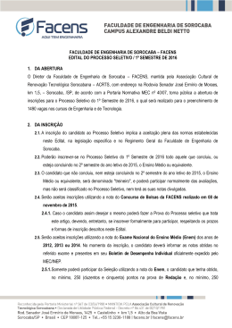 FACENS EDITAL DO PROCESSO SELETIVO / 1&ordm; SEMESTRE DE