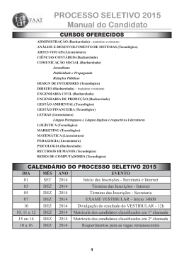 PROCESSO SELETIVO 2015 Manual do Candidato