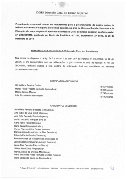 Publicita&ccedil;&atilde;o da Lista Unit&aacute;ria de Ordena&ccedil;&atilde;o Final