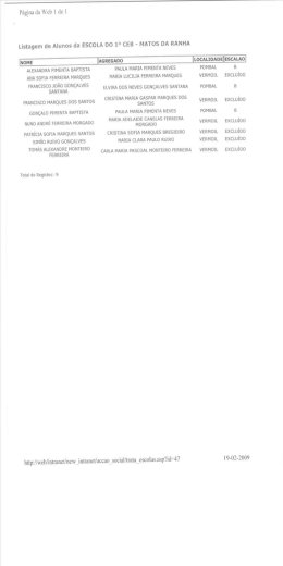 P&aacute;gina da Web I de I Listagem de Aiunos da ESCOLA DO 1&deg; CEB