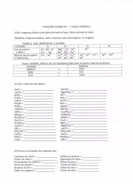 FUN&Ccedil;&Otilde;ES QU&Iacute;MICAS &rdquo; ( SAIS E &Oacute;XIDOS t SAIS: compostos i&ocirc;nicos