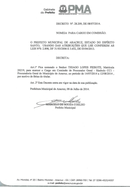 nomeia para cargo em comiss&atilde;o - Prefeitura Municipal de Aracruz