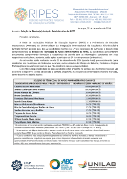 Institucionais (PROINST) da Universidade da Integra&ccedil;&atilde;o