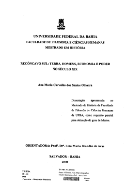 Recôncavo Sul - PPGH - UFBA - Universidade Federal da Bahia