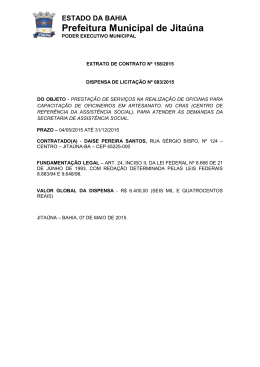 Extrato de Contrato Nº 158/2015 Dispensa de Licitação Nº 083/2015.