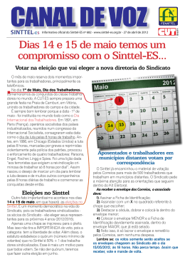 Dias 14 e 15 de maio temos um compromisso com o Sinttel