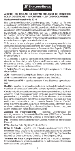 ACORDO DO TITULAR DO CART&Atilde;O PR&Eacute;-PAGO