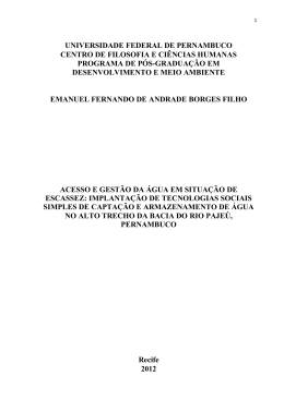 ACESSO E GESTÃO DA ÁGUA EM SITUAÇÃO DE ESCASSEZ