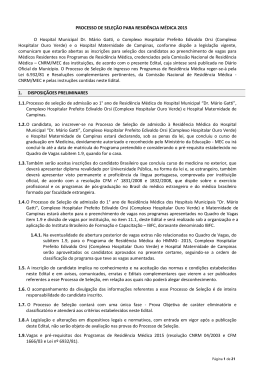 PROCESSO DE SELE&Ccedil;&Atilde;O PARA RESID&Ecirc;NCIA M&Eacute;DICA 2015