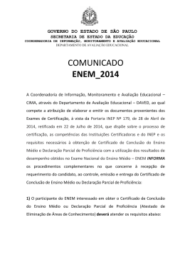 Comunicado Certificação ENEM 2014