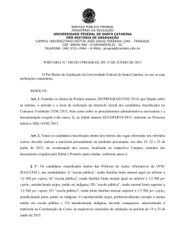 Portaria de Matr&iacute;cula - Vestibular UFSC/2015 &ndash; SISU
