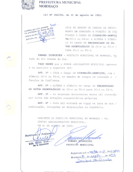 Lei n&deg; 050-93 Cria no quadro de cargos cirurgi&atilde;o dentista e altera