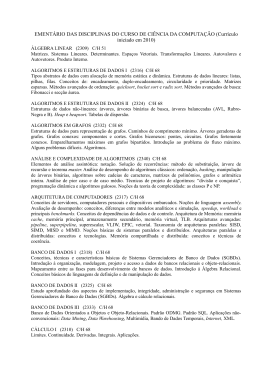 EMENT&Aacute;RIO DAS DISCIPLINAS DO CURSO DE CI&Ecirc;NCIA DA