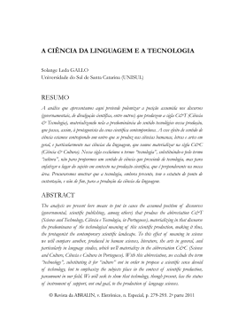A CI&Ecirc;NCIA DA LINGUAGEM E A TECNOLOGIA RESUMO