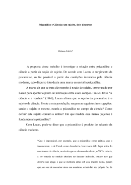 Hilana Erlich, Psican&aacute;lise e ci&ecirc;ncia: um sujeito, dois discursos