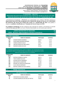 2&ordf; CHAMADA &ndash; SiSU/UFT PROCESSO SELETIVO DE