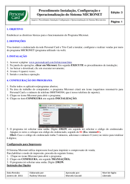 Procedimento Instala&ccedil;&atilde;o, Configura&ccedil;&atilde;o e