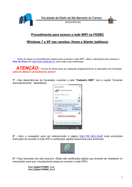Procedimento para acesso a rede WIFI na FDSBC Windows 7 e XP