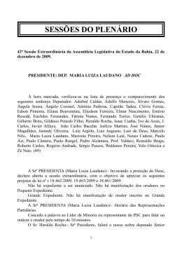 SESSÕES DO PLENÁRIO - Assembléia Legislativa da Bahia