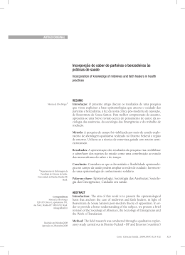 Incorpor&ccedil;&atilde;o do saber de parteiras e benzedeiras &agrave;s pr&aacute;ticas de sa&uacute;de