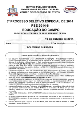 Prova Objetiva - 20/10/2014 &agrave;s 10h