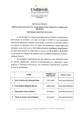 EDITAL Nº 06/2013 - RESULTADO DA ETAPA III